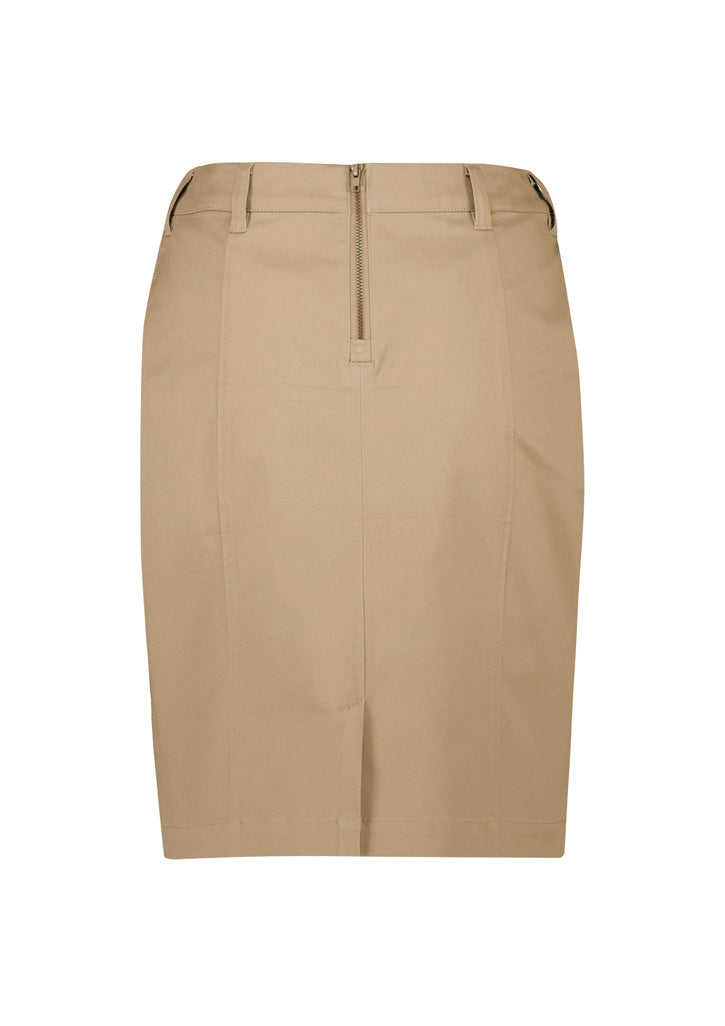 Biz Corporates RGS264L Traveller Womens Mid Waist Stretch Chino Skirt in Desert - back view