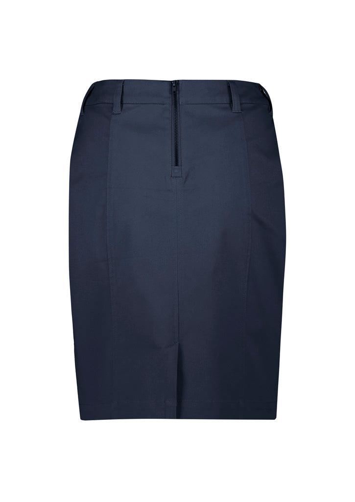 Biz Corporates RGS264L Traveller Womens Mid Waist Stretch Chino Skirt in Navy - back view