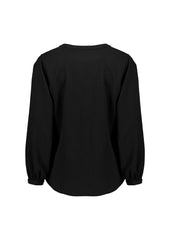 Biz Corporates RU568LL Ruché Womens Long Sleeve Shirt in Black - back view