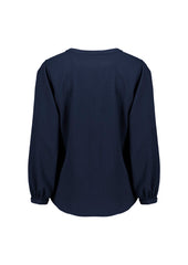 Biz Corporates RU568LL Ruché Womens Long Sleeve Shirt in Navy - back view