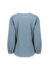 Biz Corporates RU568LL Ruché Womens Long Sleeve Shirt in Powder Blue - back view