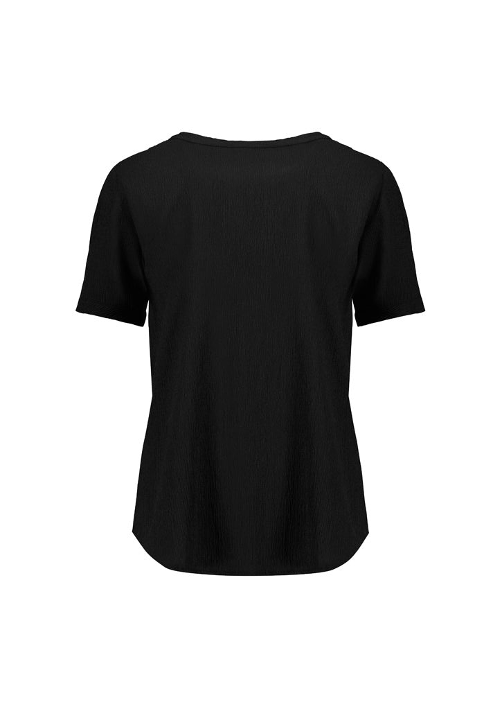 Biz Corporates RU568LS Ruché Womens Short Sleeve Shirt in Black - back view