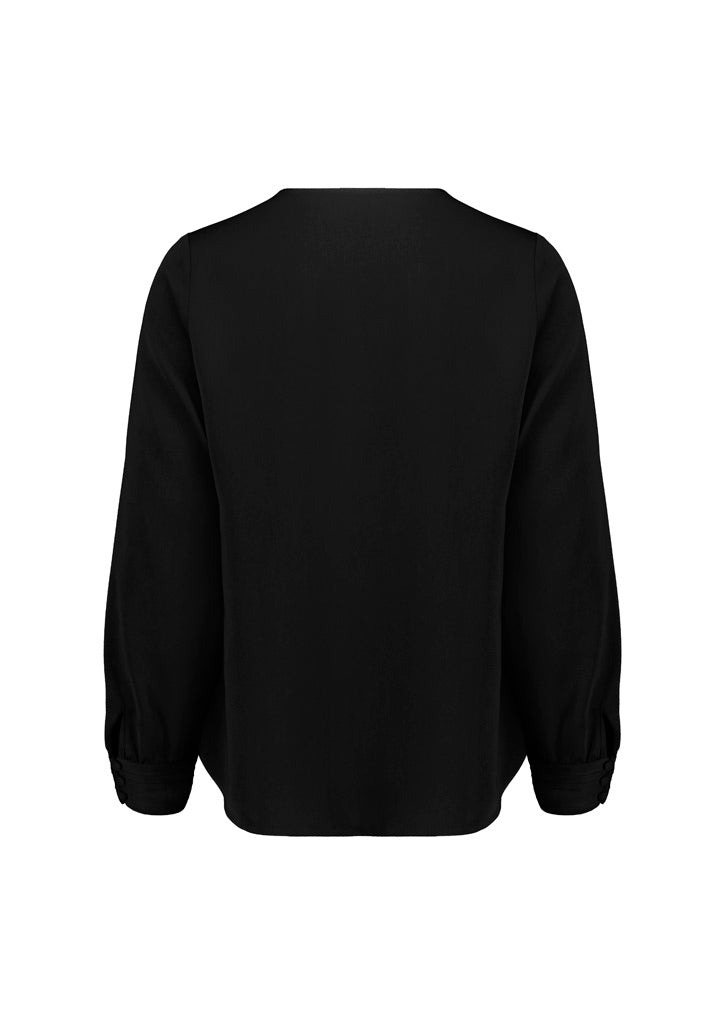 Biz Corporates RU569LL Evelyn Womens Long Sleeve Blouse in Black - back view