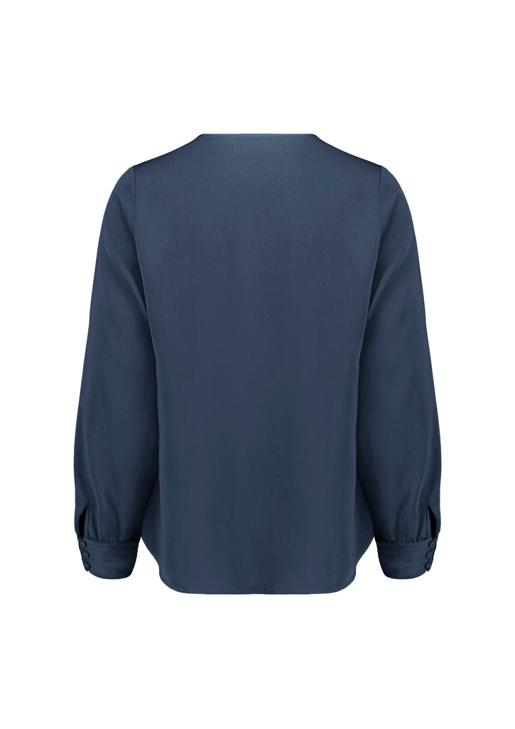 Biz Corporates RU569LL Evelyn Womens Long Sleeve Blouse in Mineral Blue - back view