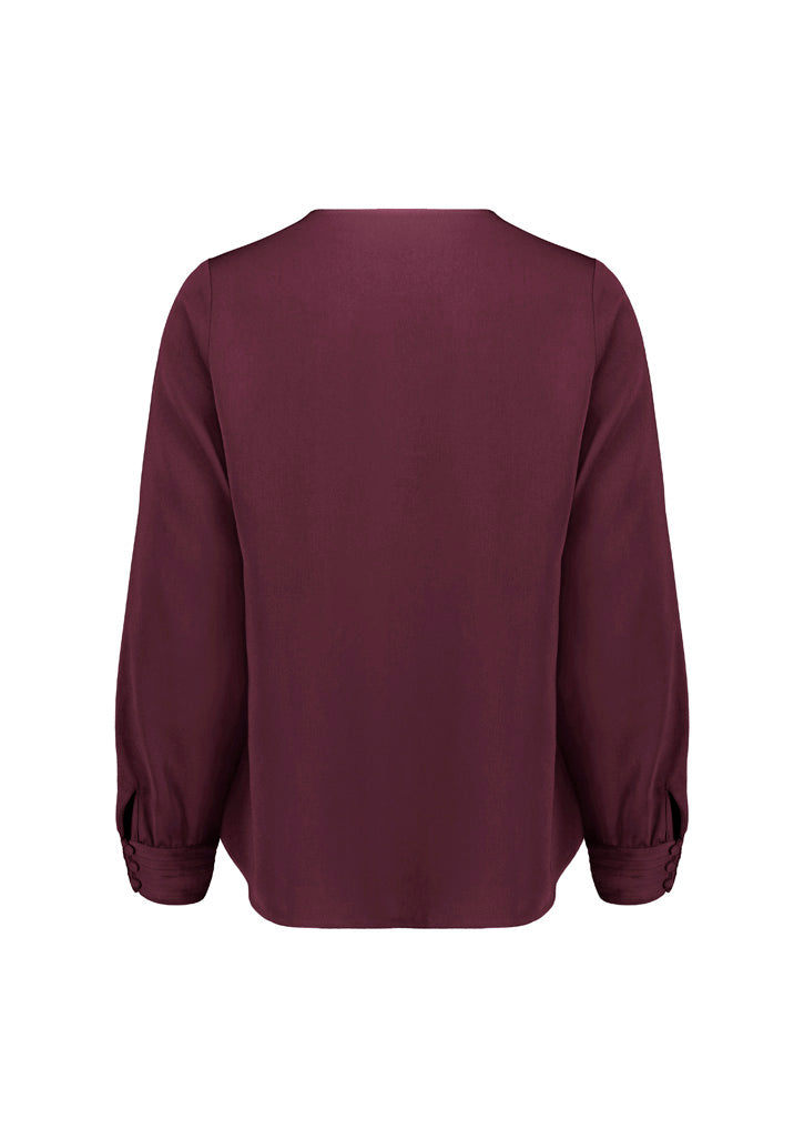 Biz Corporates RU569LL Evelyn Womens Long Sleeve Blouse in Wine - back view