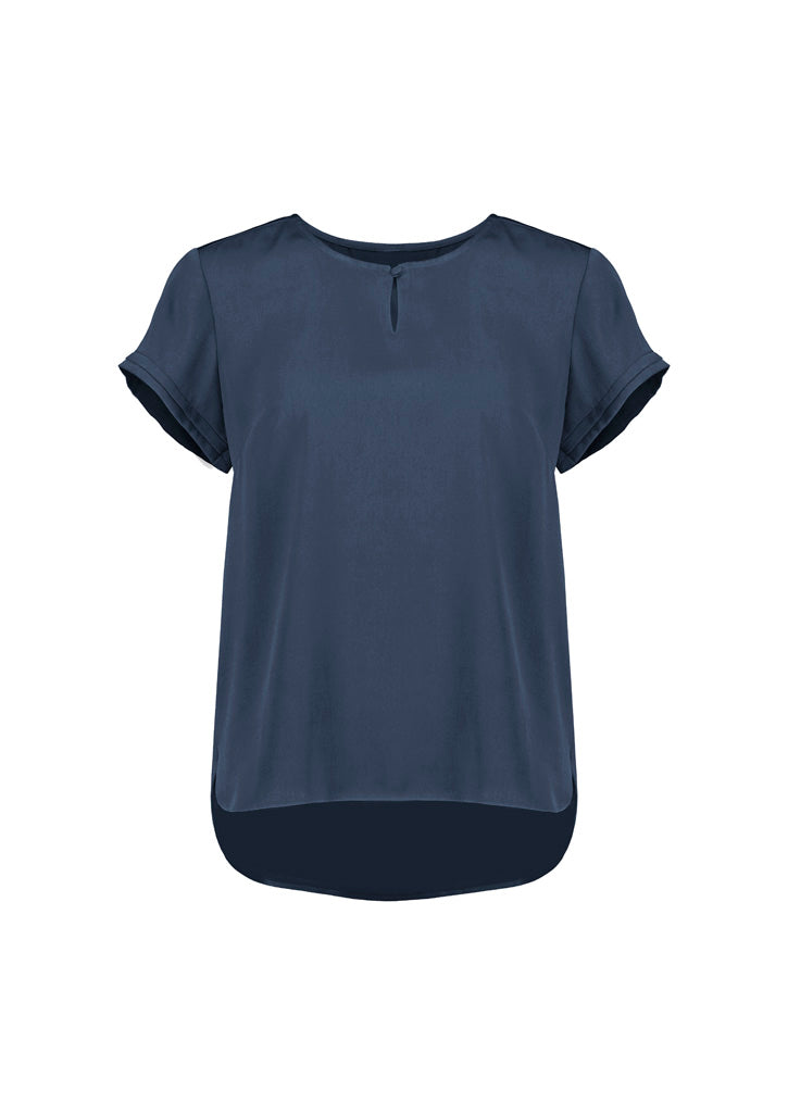 Biz Corporates RU569LS Evelyn Womens Short Sleeve Blouse in Mineral Blue