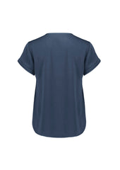 Biz Corporates RU569LS Evelyn Womens Short Sleeve Blouse in Mineral Blue - back view