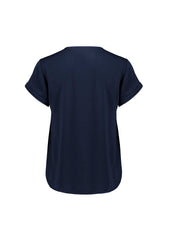 Biz Corporates RU569LS Evelyn Womens Short Sleeve Blouse in Navy - back view