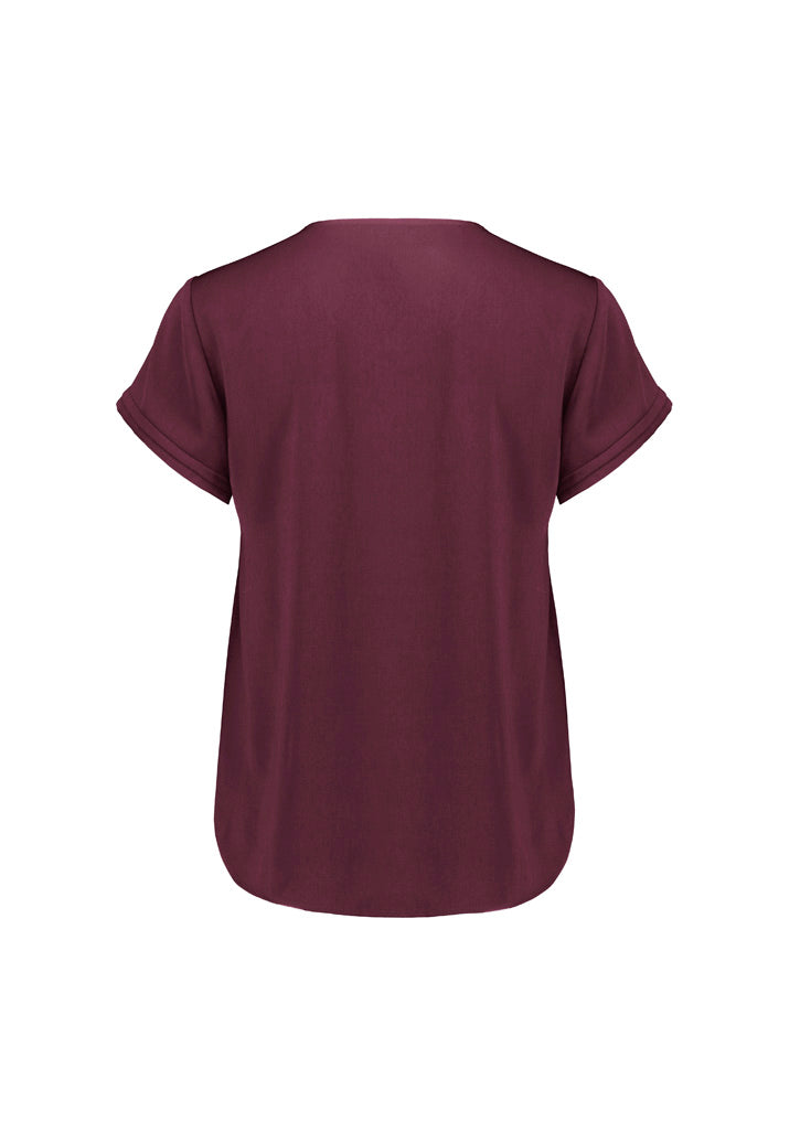 Biz Corporates RU569LS Evelyn Womens Short Sleeve Blouse in Wine - back view
