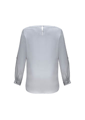 Biz Collection S828LL Madison Womens Boatneck Top in Silver Mist - back view