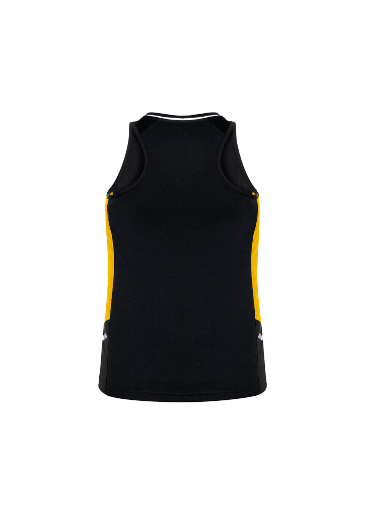 Biz Collection SG702L Renegade Womens Singlet in Black/Gold/Silver - back view