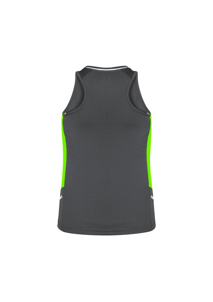 Biz Collection SG702L Renegade Womens Singlet in Grey/Fluoro Lime/Silver - back view