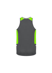 Biz Collection SG702M Renegade Mens Singlet in Grey/Fluoro Lime/Silver - back view
