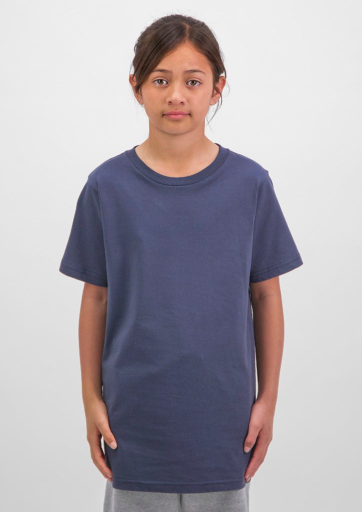 Basis Kids Short Sleeve Tee - X1001K in Steel Blue - model