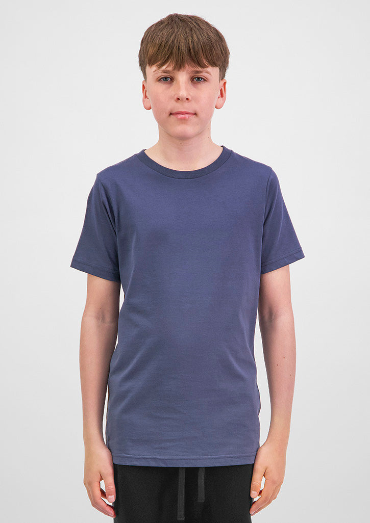 Basis Youth Short Sleeve Tee - X1001Y in Steel Blue - model