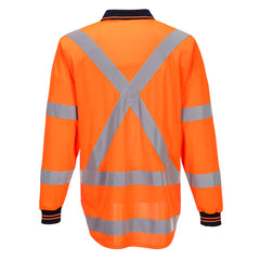 Portwest TM312 TTMC-W17 Hi-Vis X Back Polo Shirt L/S in Orange - back view