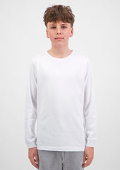Basis Youth Long Sleeve Tee - X1002Y in White - model
