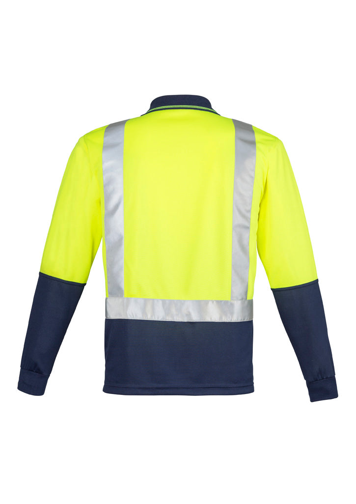 Syzmik ZH234 Mens Hi Vis Spliced Long Sleeve Polo - Shoulder Taped in Yellow/Navy - back view