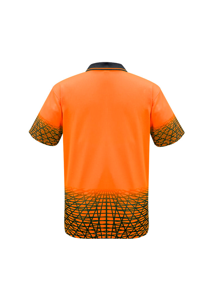 Syzmik ZH300 Mens Hi Vis Tracks Short Sleeve Polo in Orange/Navy - back view