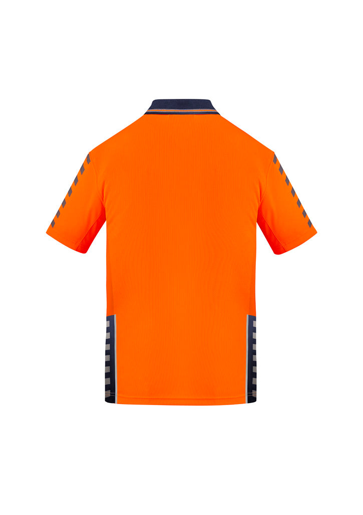 Syzmik ZH320 Mens Hi Vis Komodo Short Sleeve Polo in Orange/Navy - back view