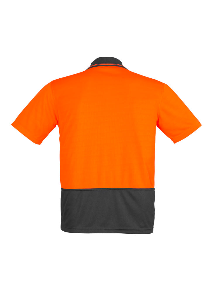 Syzmik ZH415 Mens Hi Vis Comfort Back Short Sleeve Polo in Orange/Charcoal - back view