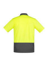 Syzmik ZH415 Mens Hi Vis Comfort Back Short Sleeve Polo in Yellow/Charcoal - back view