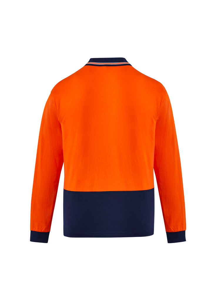 Syzmik ZH430 Mens Hi Vis Cotton Long Sleeve Polo in Orange/Navy - back view