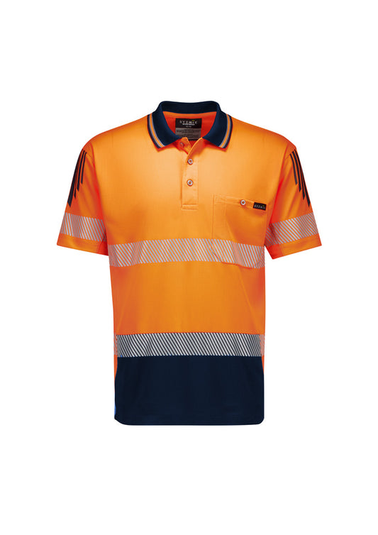 Syzmik ZH555 Mens Hi Vis Flux Segmented Tape Short Sleeve Polo in Orange/Navy