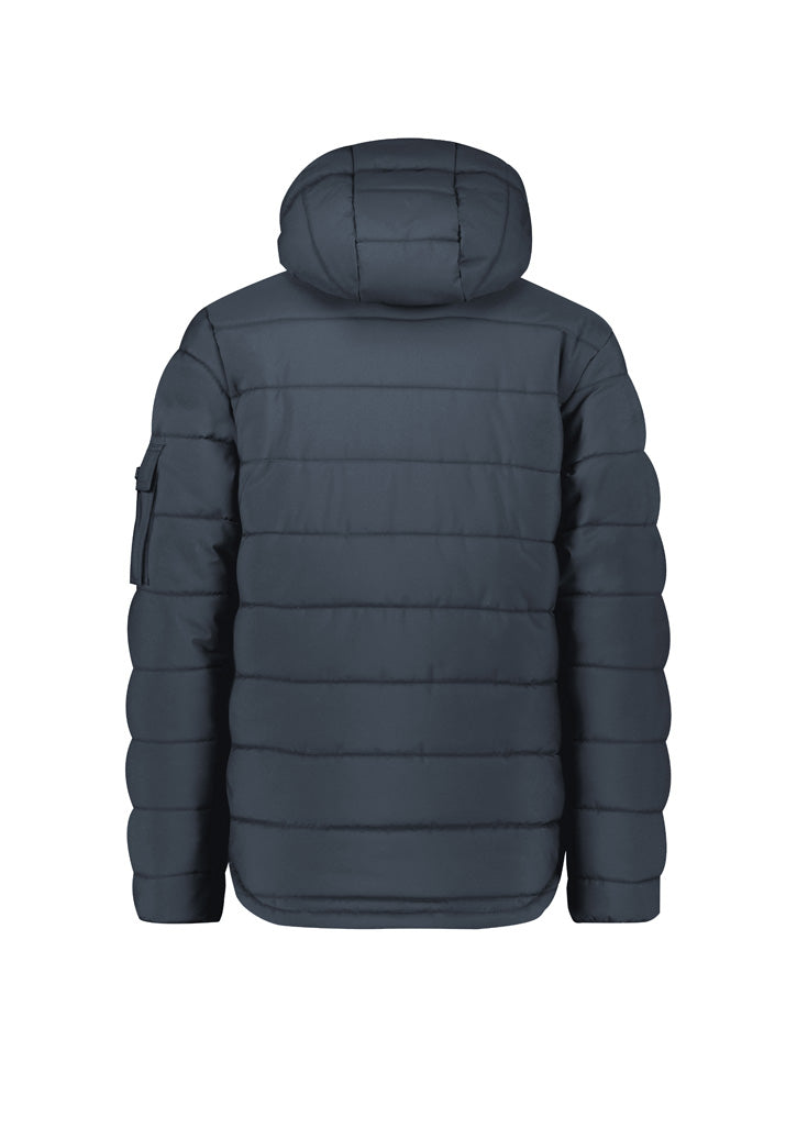 Syzmik ZJ240 Unisex Streetworx Hooded Puffer Jacket in Charcoal Blue - back view