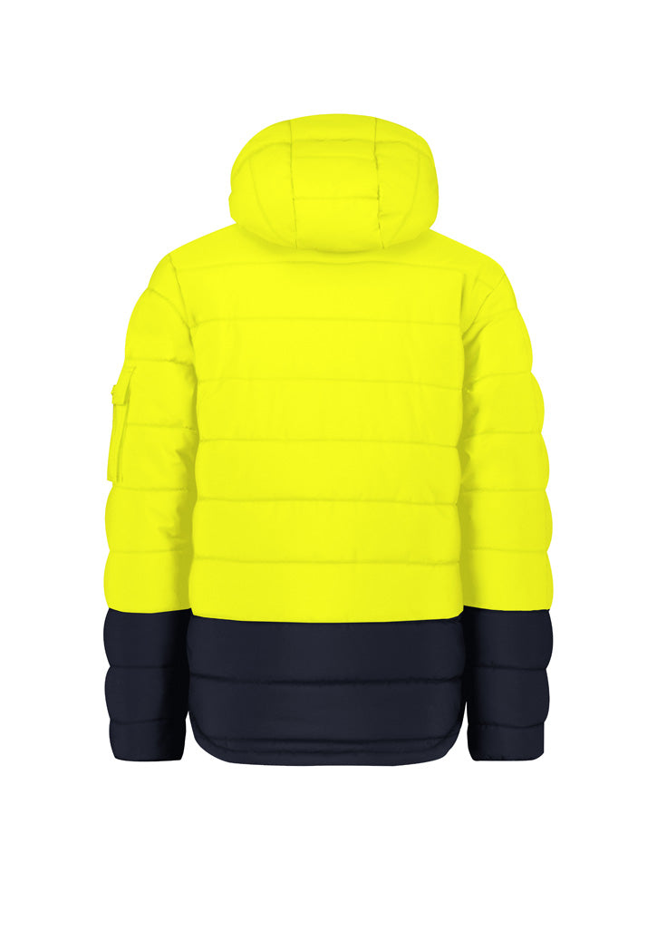 Syzmik ZJ240 Unisex Streetworx Hooded Puffer Jacket in Yellow/Navy - back view