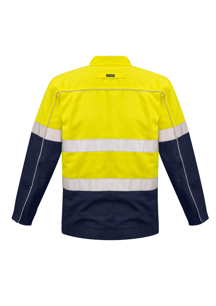Syzmik ZJ590 Mens Hi Vis Cotton Drill Jacket in Yellow/Navy - back view