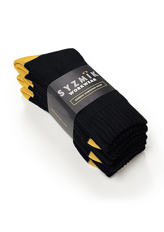 Syzmik ZMSOCK3 Bamboo Work Socks (3 Pack) in Black/Yellow