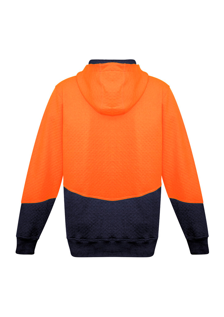 Syzmik ZT477 Unisex Hi Vis Textured Jacquard Hoodie in Orange/Navy - back view