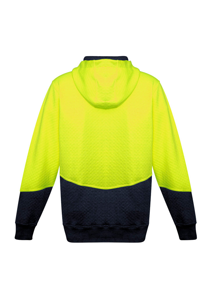 Syzmik ZT477 Unisex Hi Vis Textured Jacquard Hoodie in Yellow/Navy - back view