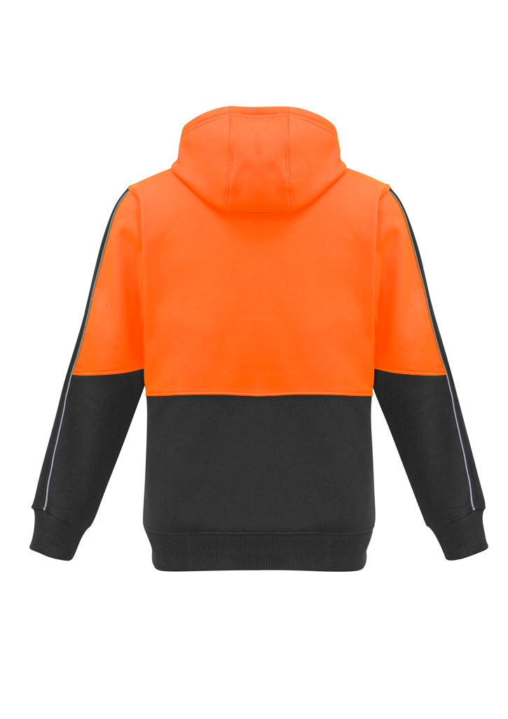 Syzmik ZT485 Unisex Hi Vis Full Zip Hoodie in Orange/Charcoal - back view