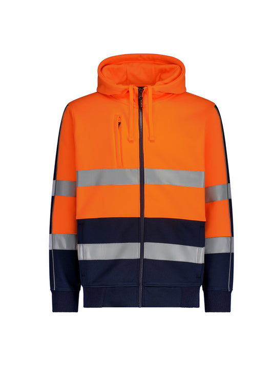 Syzmik ZT486 Unisex Hi Vis Full Zip Stretch Taped Hoodie in Orange/Navy
