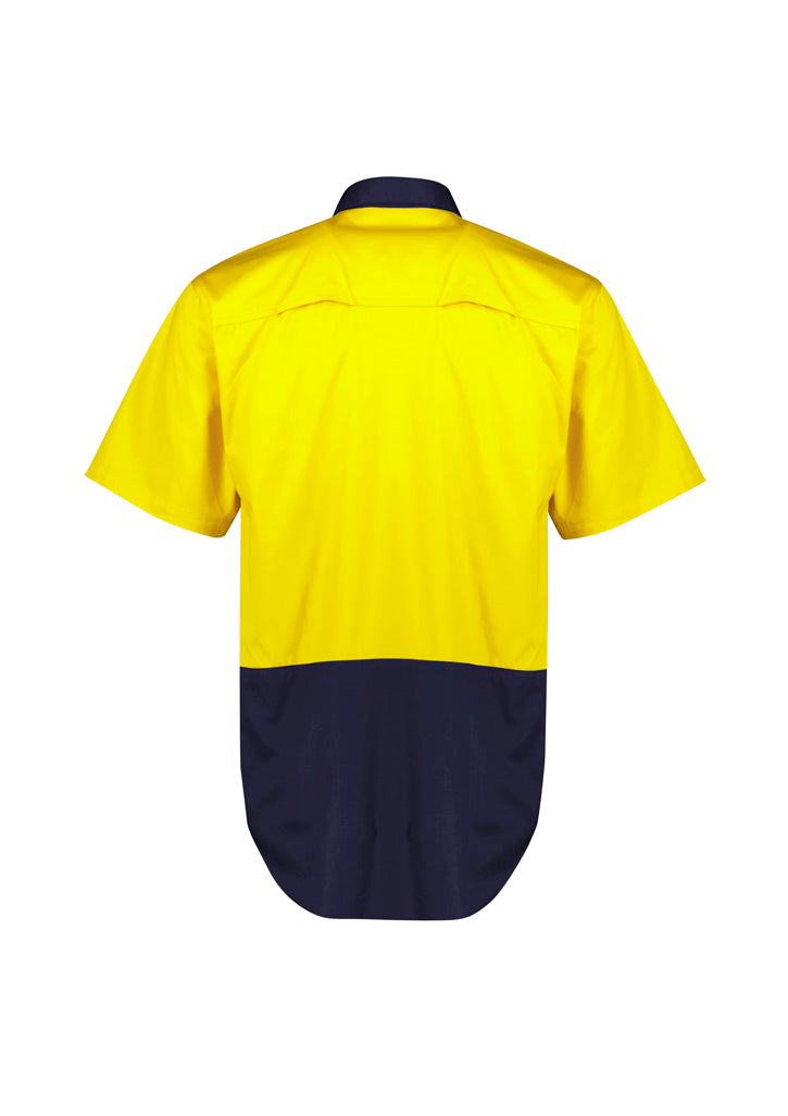 Syzmik ZW115 Mens Hi Vis Short Sleeve Shirt in Yellow/Navy - back view
