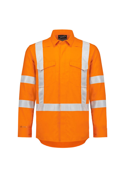 Syzmik ZW187 Mens Orange Flame Lightweight Ripstop X Back Taped Shirt in Orange