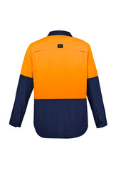 Syzmik ZW468 Mens Hi Vis Outdoor Long Sleeve Shirt in Orange/Navy - back view