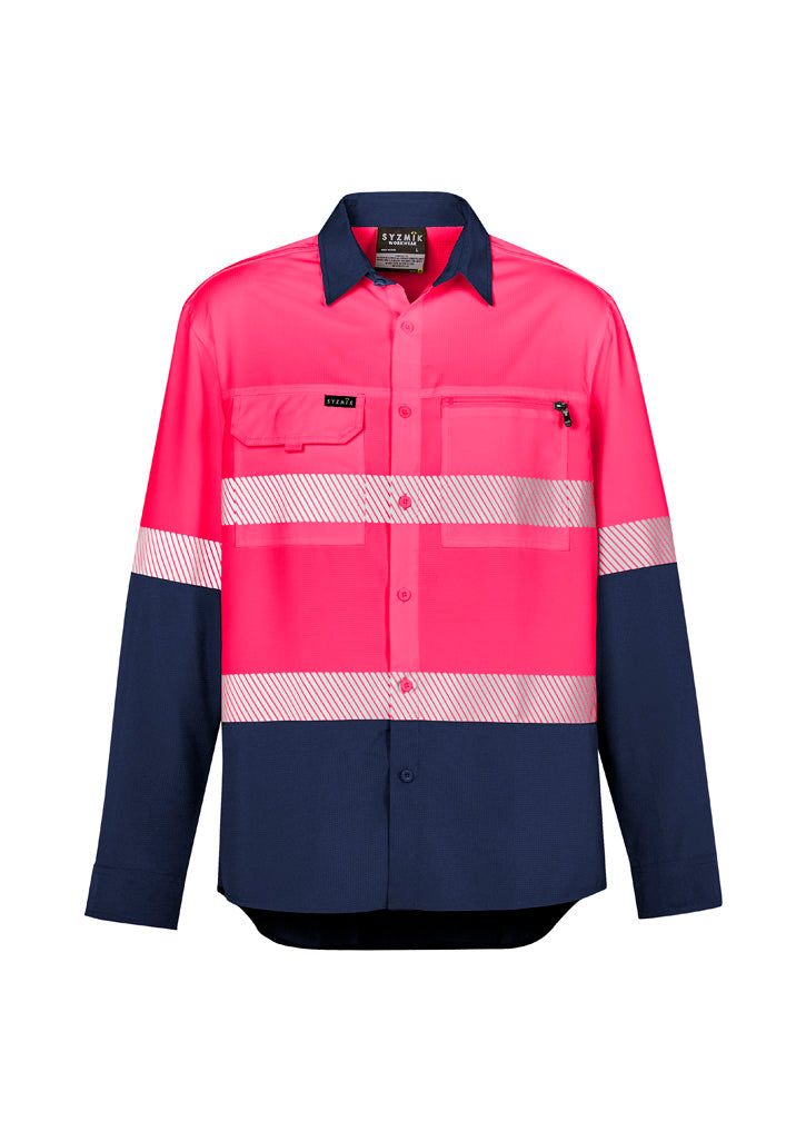 Syzmik ZW470 Mens Hi Vis Outdoor Segmented Tape Long Sleeve Shirt in Pink/Navy