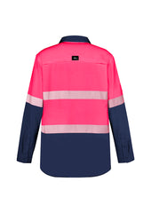 Syzmik ZW470 Mens Hi Vis Outdoor Segmented Tape Long Sleeve Shirt in Pink/Navy - back view