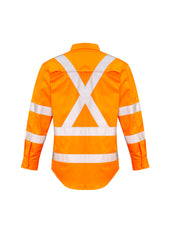 Syzmik ZW690 Mens Hi Vis X Back NSW Rail Taped Shirt in Orange - back view