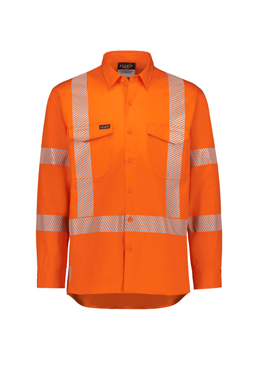Syzmik ZW692 Mens Hi Vis X Back NSW Rail Shirt - Segmented Tape in Orange
