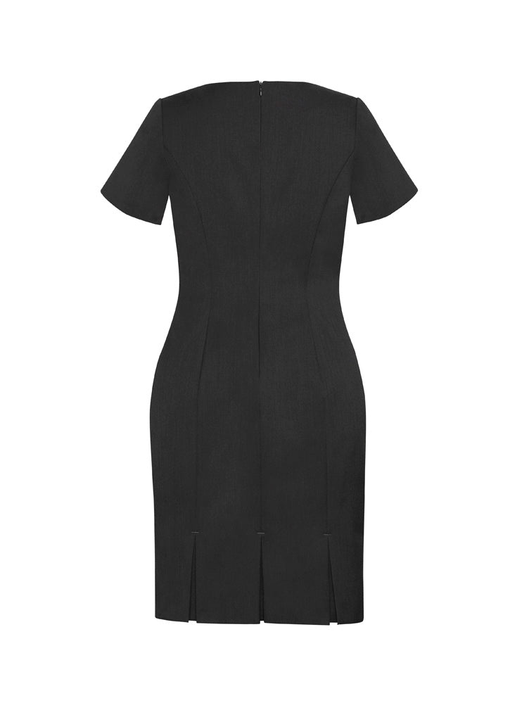 Biz Corporates 30112 Cool Stretch Womens Short Sleeve Shift Dress in Charcoal - back view