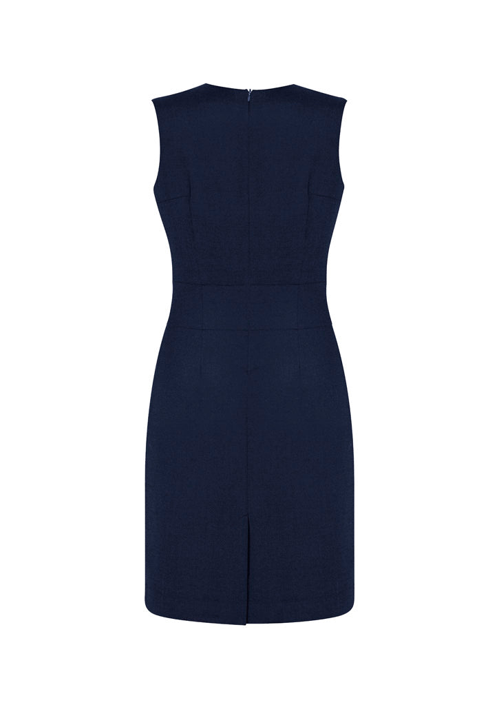 Biz Corporates 30121 Cool Stretch Womens Sleeveless V-Neck Dress in Navy - back view