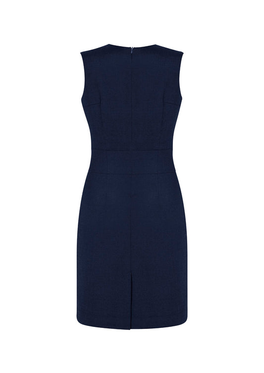 Biz Corporates 30121 Cool Stretch Womens Sleeveless V-Neck Dress in Navy - back view