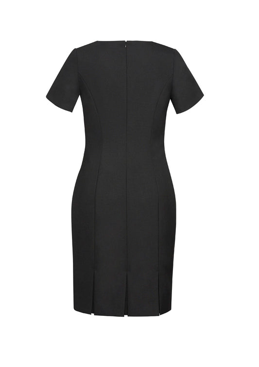 Biz Corporates 34012 Comfort Wool Stretch Womens Short Sleeve Shift Dress in Black - back view