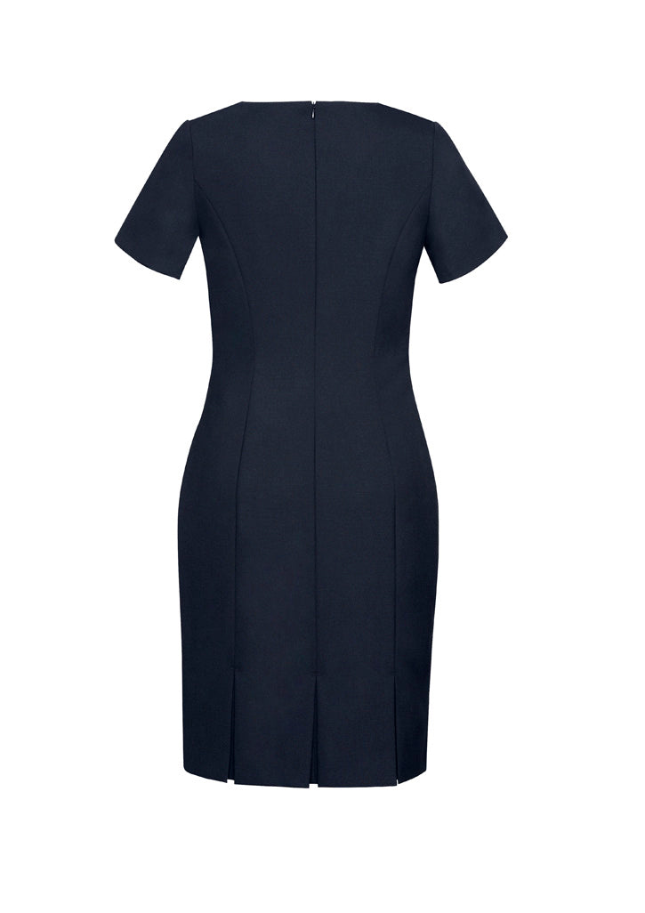 Biz Corporates 34012 Comfort Wool Stretch Womens Short Sleeve Shift Dress in Navy - back view