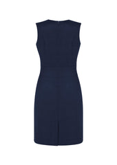 Biz Corporates 34021 Comfort Wool Stretch Womens Sleeveless V-Neck Dress in Navy - back view