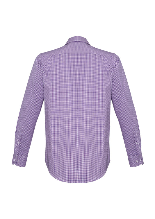 Biz Corporates 42520 Newport Mens Long Sleeve Shirt in Purple Reign - back view